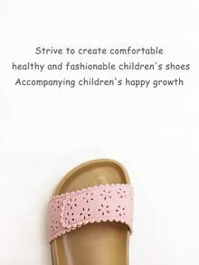 1 Pair Fashion Floral Solid Color Hollow Out Girls Hook And Loop Flat Sandals, Comfortable , Suitable For Outdoor Wear, Summer - Pink - View 7