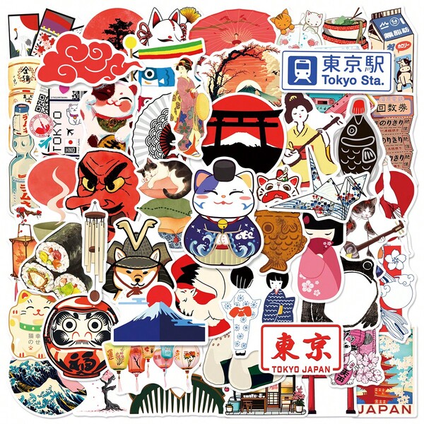 50 piezas Pegatinas de estilo japonés de dibujos animados, pegatinas decorativas creativas para scrapbooking, cuaderno, funda de teléfono, computadora, botella de agua, monopatín, bicicleta, adecuadas para portátil, equipaje, computadora, scrapbook, papelería, teléfono y otros regalos