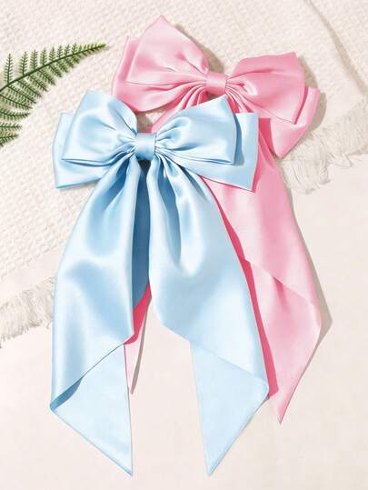 1/2pcs Pink & Blue Hair Clips, Solid Color Hair Clips Set With Bow, Big Butterfly Hair Accessories For Girls, Daily, Summer, Birthday, Party Gift