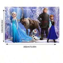 Disney 冰雪奇缘主题生日背景幕布，艾莎、安娜、雪宝冰雪世界摄影背景横幅，适合公主主题生日派对拍照区装饰 - 如圖 - 查看 6