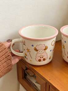 1个可爱卡通动物少女粉色马克杯，创意粉色羊边陶瓷水杯、咖啡杯，适合家居装饰、咖啡馆、拿铁和牛奶杯，礼物，母亲节礼物 - 彩色 - 查看 7