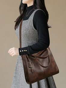 Genuine Soft Leather Tote Bag, Women's Shoulder Crossbody Bag, Large Capacity Handbag - Brown - View 11
