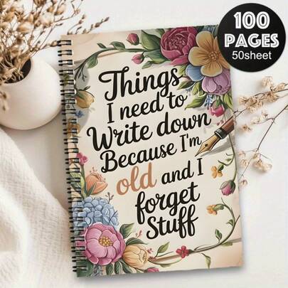 1 cuốn sổ tay lò xo chủ đề hoa cổ điển, khổ A5, 50 tờ (100 trang), dòng kẻ 8mm, gáy lò xo kép, thiết kế mở phẳng 180°, nội dung hài hước và thiết thực, lý tưởng cho ghi chú hàng ngày, danh sách việc cần làm, nhật ký, món quà hoàn hảo cho các ngày lễ như Lễ Phục Sinh, Halloween, Ngày của Mẹ, Giáng sinh.