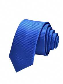 1 pieza Corbata de unicolor para hombre, corbata formal de negocios hecha a mano con textura de rayas diagonales, accesorios, festival, regalos - Azul - Ver 3