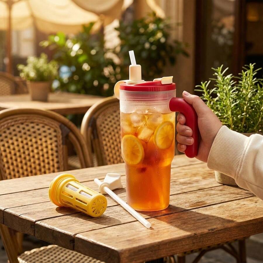 1 pezzo Bottiglia d'acqua portatile con filtro per tè e cannuccia, bottiglia per bere in plastica per latte, caffè e tè, bicchiere trasparente da 850 ml, tazza per bevande riutilizzabile e a tenuta stagna, adatta per studenti e adulti, da usare a scuola, in ufficio, per campeggio, picnic, viaggi e escursioni - Multicolore - Visualizzare 1
