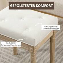 Linen Upholstered Stool, Footrest With Padded Seat, Wooden Stool Legs, 42 X 32 X 46.5 Cm, Beige - Beige - View 3