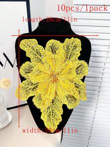 新款多层3D刺绣水晶串珠花卉贴花，手工服装配饰装饰，长：29厘米，宽：28厘米 - 黃色 - 查看 19