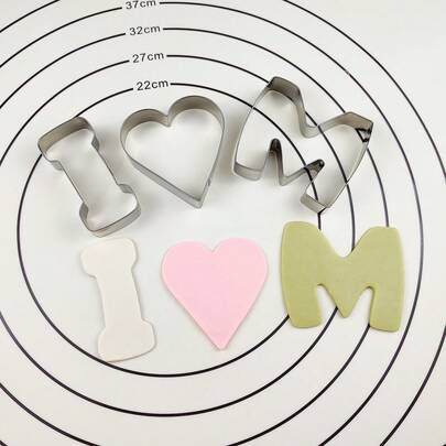 Bộ 3 khuôn cắt bánh quy bằng thép không gỉ dành cho Ngày của Mẹ và Ngày Valentine, khuôn bánh mì hình trái tim và chữ "I Love You", dụng cụ làm bánh tại nhà.