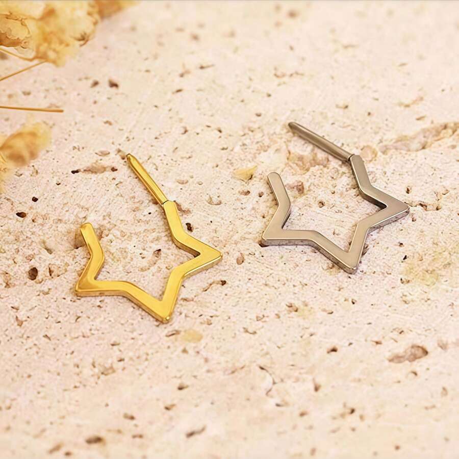 1 chiếc khuyên mũi 16G, khuyên mũi kẹp hình ngôi sao vàng, khuyên sụn tai, trang sức xỏ mũi dạng dây xích gai, màu bạc unisex