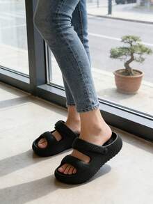 1 đôi dép xăng đan đế dày EVA cho thanh thiếu niên, thiết kế liền khối mềm mại, kiểu dáng thoải mái, thích hợp cho mùa xuân và mùa hè. - màu đen - Xem 5