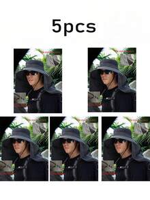 1/2/5pcs Men's Summer Detachable Shawl Outdoor Quick-Dry Waterproof Bucket Hat, Sun Protection Hat For Fishing, Hiking, Hunting, Breathable,Beach,Holiday - A - View 21