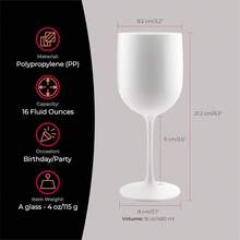 Ly rượu vang chân đế bằng nhựa 16oz, không vỡ/chống vỡ, có thể tái sử dụng, an toàn thực phẩm, dùng được trong máy rửa chén, thích hợp cho sinh nhật và tiệc tùng (Hồng, Đen, Trắng) - Xem 10
