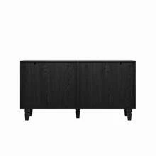 59" Modern Black Buffet Sideboard Credenza, 4 Sunburst Pattern Doors With Solid Wood Legs, Large Storage Cabinet For Kitchen, Dining Room, Living Room & Entryway - 黑色 + 實木 + 中密度纖維板 + 美式設計 + 經典 + 農舍 + 現代 - 查看 7