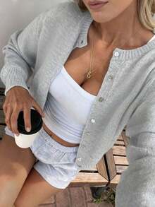 FOR BEAUTY Women's Casual Crew Neck Long Sleeve Fitted Cardigan Sweater, Versatile For Daily Wear, Autumn/Winter - trắng - Xem 9