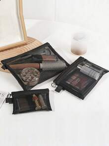 Bolsa de cosméticos de malla transparente, organizador de cables portátil negro, también adecuado para bolsa de artículos de tocador y almacenamiento de escritorio - Multicolor - Ver 7