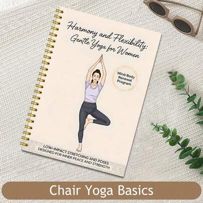 1 Book Of Gentle Chair Yoga Guide Designed Specifically For Women, Core Balance Training Instruction Manual, 33 Double-Sided Printed Pages, Focusing On Low-Intensity Chair Yoga, Promoting Gentle Exercise, Flexibility Improvement, And Inner Calmness, Includes: Basic Poses, Complete Program, Supplementary Instructions. A Perfect Gift For Family And Friends On Occasions Like Easter, Halloween, Mother's Day, Christmas, And Other Gatherings.