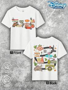 Disney 'Cars' Racing Track Pattern Summer T-Shirt, Suitable For Boys And Girls For Holiday Parties, Dinners, Outdoor Play, Travel, And As A Gift For Children Visiting Disneyland. - White - View 2