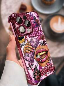 Una funda rosa para teléfono con acabado galvanizado y diseño artístico de "Baddie Queen", que incorpora protección de airbag en las cuatro esquinas para ofrecer una resistencia superior a las caídas y una excelente absorción de impactos. Un regalo festivo ideal para tu novia o para uso personal. Compatible con las series  17/16/15/14/13/12/11/XR/XS Max/XS/X. - Color 1 - Ver 1