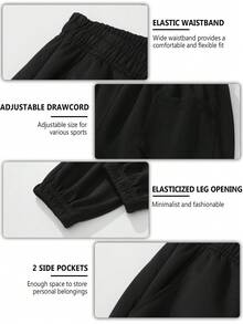 Men's Spring Summer Fall Solid Color Tapered Jogger Sweatpants Relaxed Fit Casual Elastic Waist Drawstring With Side Pockets Athletic Trousers - 黑色 - 查看 4