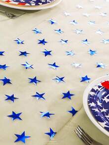 1pc/2pcs Blue Star White Sheer Table Runner, Independence Day Chiffon Decor, Suitable For Wedding, Holiday, Birthday, Home Party Table Decoration - Multicolor - View 4