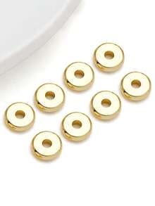 20 hạt đệm tròn dẹt mạ vàng 18K, lỗ lớn, phụ kiện làm trang sức, thích hợp cho vòng tay và dây chuyền, hạt đồng thời trang, hạt đệm rời tự làm trang sức thủ công. - tròn - Xem 3