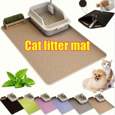1pc Cat Litter Mat, Honeycomb Double-Layer Cat Litter Trapping Mat, Waterproof Anti-Leakage Mat For Cat Litter Box Area, Floor, Litter Mat