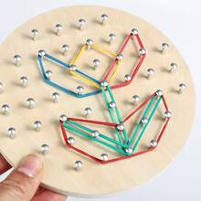 木质钉板，几何形状，钉线画板，儿童早教拼图，多功能图形教具，带问题卡的钉板，儿童早期形状认知训练，精细手部动作锻炼，亲子互动，桌面拼图玩具，幼儿教育必备礼物 - 彩色 - 查看 7