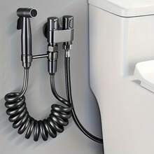 1 Set Wall-Mounted Handheld Bidet Sprayer Kit, Classic Design With Sprayer, Extendable Phone Holder And Hygiene Training Bracket, Modern Bidet System | Durable Wall-Mounted Toilet Sprayer Set - Multicolor - View 3