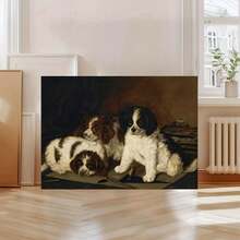 [2D Plano] Una Impresión de Arte en Lienzo Antiguo de un Pequeño Perro, una Decoración de Pared Clásica para la Sala de Estar - Una Pintura Animal Inmutable en Lienzo, Decoración del Hogar, 11.8" X 15.7" Sin Marco, 2D Plano, Regalo Perfecto para Pascua, Día del Padre, Día de la Independencia - Enmarcado - Ver 1
