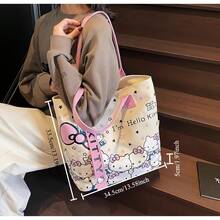 Túi xách nữ Hello Kitty cỡ lớn, túi đeo vai/túi du lịch, túi tote vải canvas Hello Kitty của Sanrio, túi đeo vai KT dễ thương, túi xách hoạt hình đa năng, túi công sở cỡ lớn, phù hợp cho du lịch, đi học, đi làm. - Nhiều màu - Xem 9