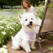Summer Cute Small Dog Harness And Leash Set - Purple Daisy Pattern, Soft Lightweight, Adjustable Buckles, Easy To Wear, Breathable Mesh For Puppies And Small Breeds - Mauve Purple - View 10