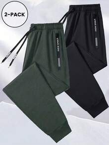 2 buc pantaloni sport respirabili ușori cu talie elastică și șnur pentru bărbați - Multicolor - Vizualizare 1