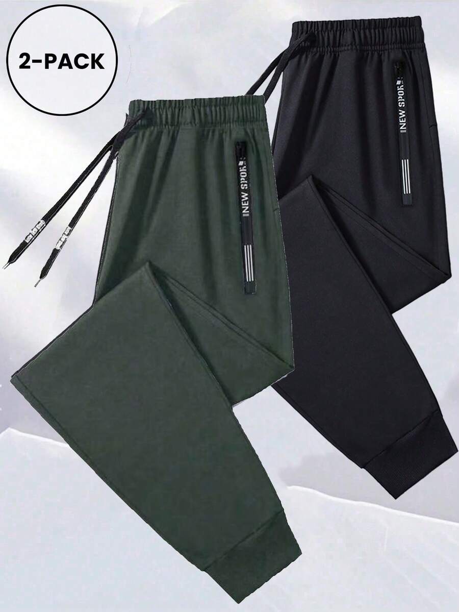 2 buc pantaloni sport respirabili ușori cu talie elastică și șnur pentru bărbați - Multicolor - Vizualizare 1