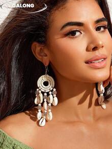 [Sản phẩm bán chạy nhất] Khuyên tai vòng nhiều lớp đan thủ công | Mặt dây chuyền hạt vỏ sò và bi kim loại | Khuyên tai phong cách indie tự nhiên | Khuyên tai thanh lịch, đa năng cho kỳ nghỉ và sử dụng hàng ngày - Nhiều màu - Xem 3