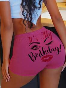 Quần short nữ mùa hè, quần short in hình mắt thời trang, kiểu dáng thường ngày. - Màu Hồng Tươi - Xem 2