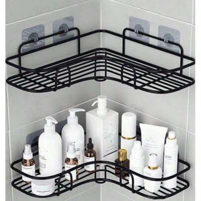 1/2 Giá đựng đồ góc tường tự dính đa năng hình tam giác màu đen, thích hợp trang trí phòng tắm, nhà bếp, đựng mỹ phẩm, đồ dùng tắm, túi đựng đồ dùng nhà tắm, trang trí mùa thu và mùa tựu trường. Thích hợp để lưu trữ đồ dùng trong nhà và phòng tắm ký túc xá (Một số sản phẩm được giao ngẫu nhiên).