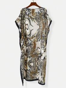 1pc Women's Personalized Tiger Print Faux Silk Pullover Robe, Fashion Casual Beach Cover-Up For Spring/Summer, Sunscreen Satin Shawl, Holiday, Travel Essential - Multicolor - View 3