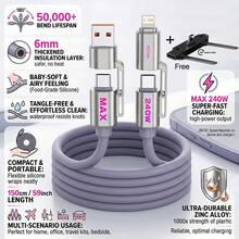 Cable de carga portátil PD con soporte, cable USB-C a USB-C, carga rápida de 240W, soporte de teléfono incorporado, cable de silicona líquida flexible tipo C con soporte en forma de T de 90 grados, 2 en 1 - Gris - Ver 1