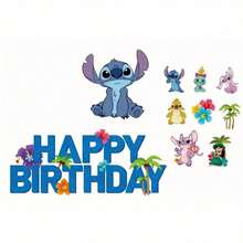 Disney 热门的《星际宝贝》主题生日派对装饰套装，包括生日快乐横幅、气球和蛋糕装饰，卡通史迪奇生日派对用品 - 如圖 - 查看 8