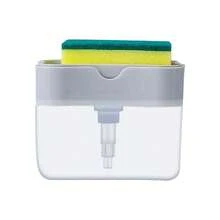 1个随机颜色塑料皂液器，带海绵架，自动液体皂液器，适用于厨房水槽，手动操作 - 非常适合厨房清洁、洗碗、擦拭，只需轻轻按压即可。 - 多色隨機送海綿 - 查看 6