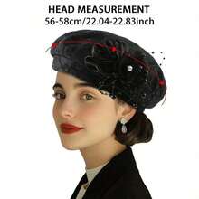 Women Beret Hat With Pearl Flower Breathable Brimless Cap  Fascinators Hats For Tea Party Stage - Màu hồng đậm - Xem 8
