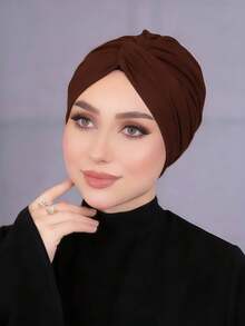 1pc Women's Classic Solid Color Chemo Turban, High Elasticity Pleated Design, Anti-Slip Breathable Headwrap, Multilayer Pleated Style For Hijab Pairing, Soft Comfortable Modal Knit Fabric, Suitable For Daily Wear,Beach,Holiday - Multicolor - View 6