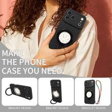 eaacaa 1 pieza Funda de teléfono multifuncional con correa luminosa para la muñeca, soporte para anillo de dedo, cadena para iPhone 17 Pro Max/17 Pro/AIR/17/17e/16 Pro Max/15/14/13/12/11 - Negro - Ver 6