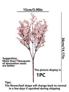 1/6支装塑料仿真樱花花束，樱花假花，满天星，现代仿真花卉艺术装饰，家居装饰，仿真植物，秋季装饰，室内，桌面，花园装饰，返校用品 - 淺粉色 - 查看 2