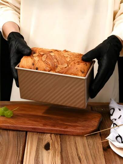 Molde de pan corrugado antiadherente para hornear, molde de pan de acero al carbono dorado con lados rectos, caja rectangular para tostadas para pan y pasteles caseros, molde de pan resistente con distribución uniforme del calor, molde de hornear duradero para el hogar, panadería, tostadas, pan de sándwich y panqué