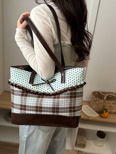 Túi xách tote kẻ caro màu xanh bạc hà Xuân/Hè 2026: Túi xách chấm bi có nơ xếp ly và mặt dây chuyền hình trái tim, túi kẻ caro màu xanh bạc hà và nâu thanh lịch, túi tote cỡ lớn kiểu dáng giản dị với chi tiết xếp ly, món quà hoàn hảo dành cho phái nữ, túi tote kẻ caro màu xanh bạc hà thời trang và dễ thương: túi dây đeo xếp ly phối chấm bi với mặt dây chuyền hình trái tim, túi tote kẻ caro màu xanh bạc hà mới dành cho nữ: túi tote xếp ly cỡ lớn, phù hợp cho trường học và du lịch, túi tote màu xanh bạc hà thời trang: túi dây đeo xếp ly phối chấm bi và kẻ caro.