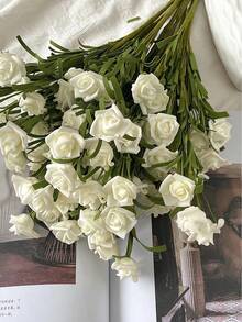 3支/2支/1支，18.11英寸仿真玫瑰花，白色，仿真花，家居装饰，情人节婚礼装饰，秋季装饰，卧室装饰，房间装饰用品，情人节、婚礼装饰，生日、厨房装饰 - 長白花 - 查看 4