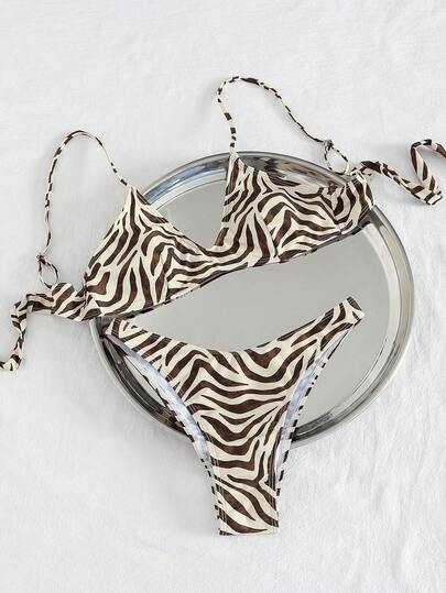 Bộ bikini 2 mảnh mùa hè mới dành cho nữ, họa tiết động vật, dây mảnh, cổ chữ V, cạp cao, khoét sâu, thích hợp cho kỳ nghỉ.