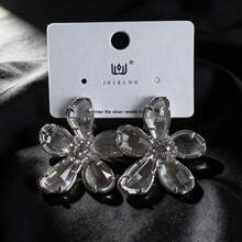 JOJELOO Bông tai hoa pha lê ngoại cỡ, kiểu dáng mới, bông tai của người nổi tiếng trên mạng, bông tai cá nhân hóa dành cho nữ, thời trang mới, bông tai bán chạy nhất trên mạng, bông tai cá nhân hóa dành cho nữ, quà tặng Ngày Valentine, quà tặng Ngày của Mẹ - Trắng bạc - Xem 13