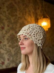 1 pieza Gorro tejido a mano de malla con forma de flor hueca, elegante, transpirable y ligero, para primavera/verano - A - Ver 4